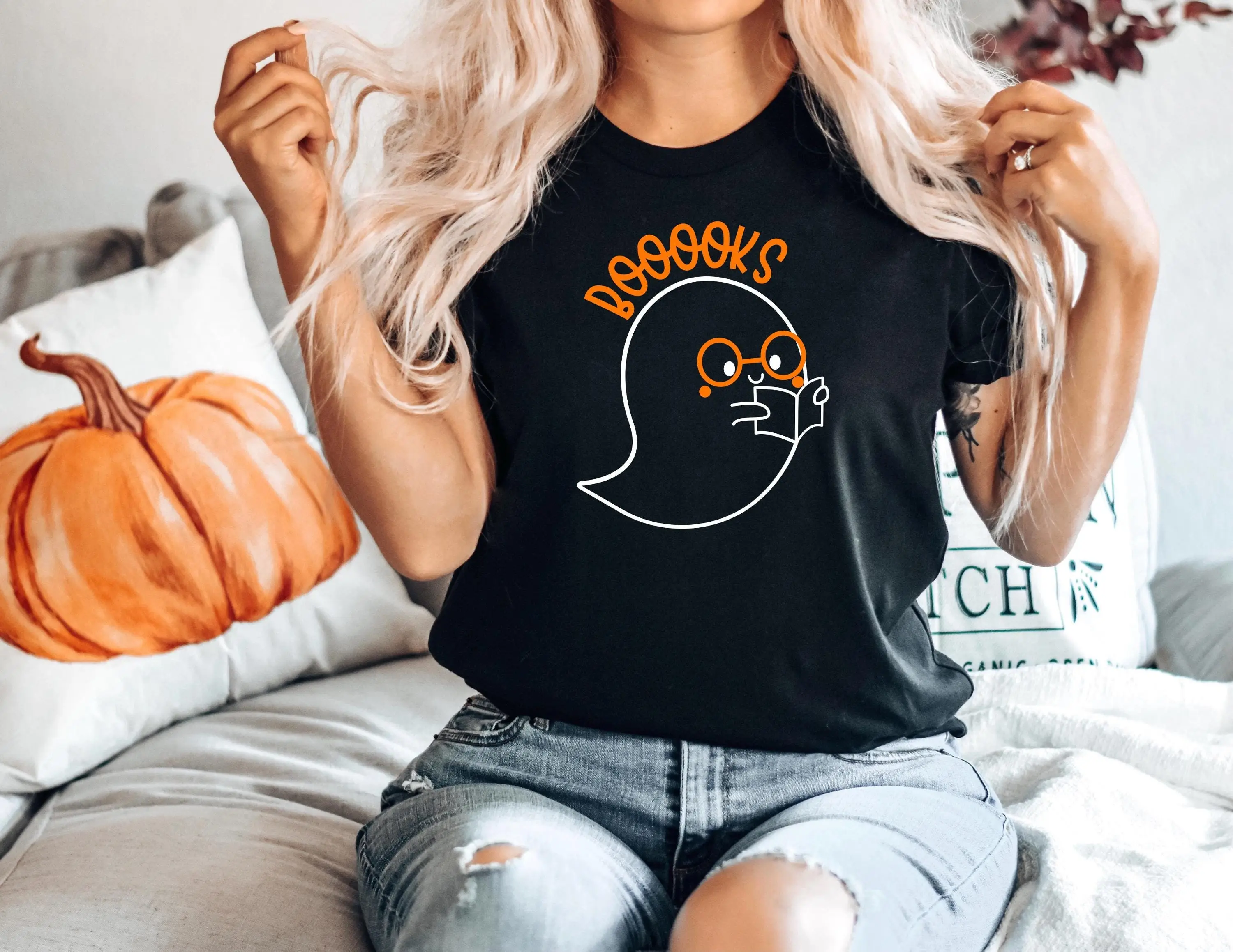 Футболка Booooks на Хэллоуин для любителей книг призрак книжный червь библиотекар