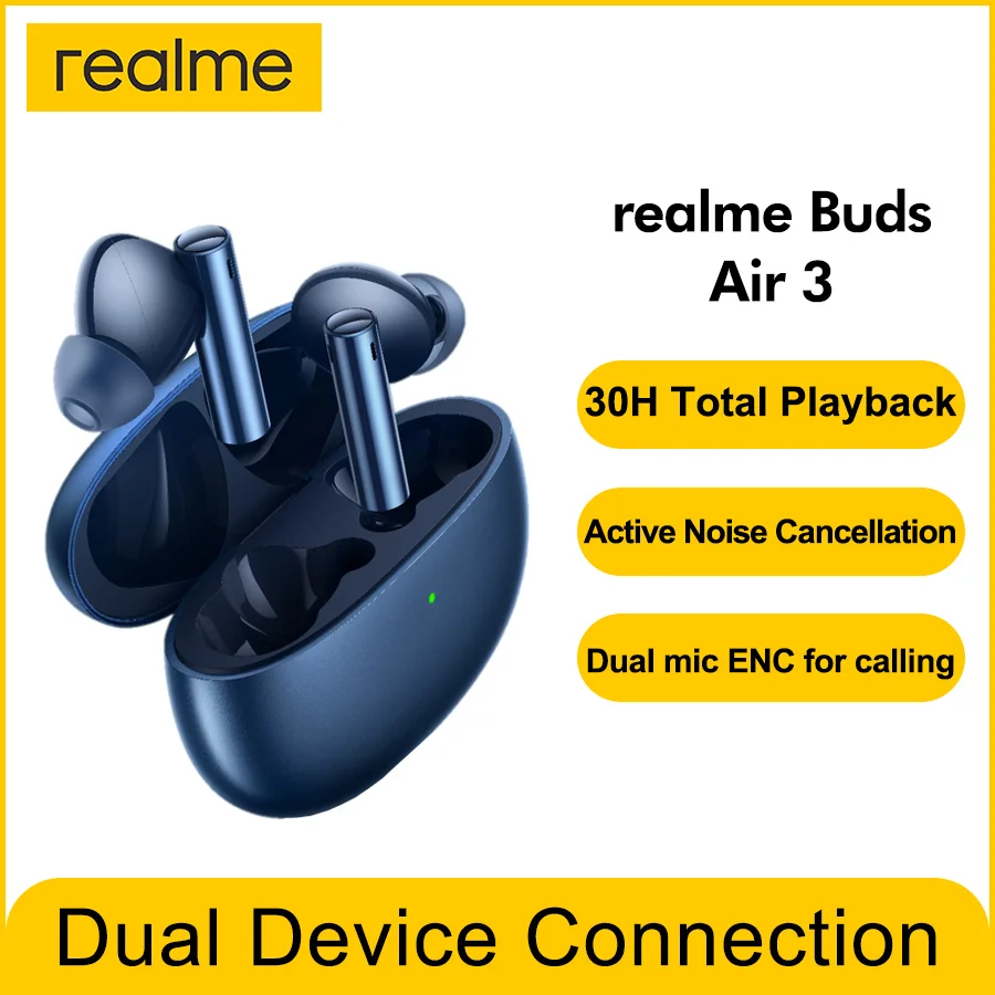 

2023, беспроводные наушники realme buds air 3 с активным шумоподавлением, 42 дБ, 546 мА · ч