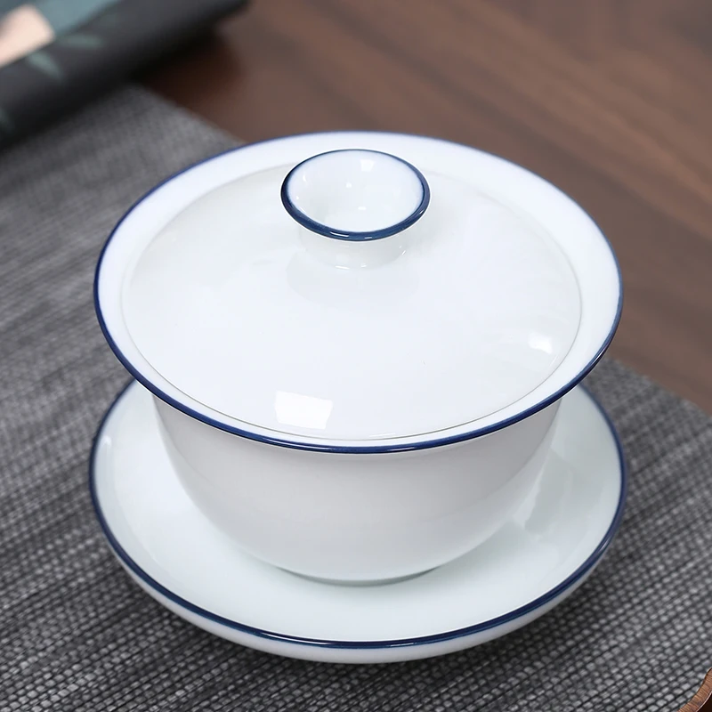 

Large Blue and White Ceramic Pure White Tea Bowl White Porcelain Cover Bowl Hand-painted Sancai Gaiwan Kungfu Tea Set Tea Maker