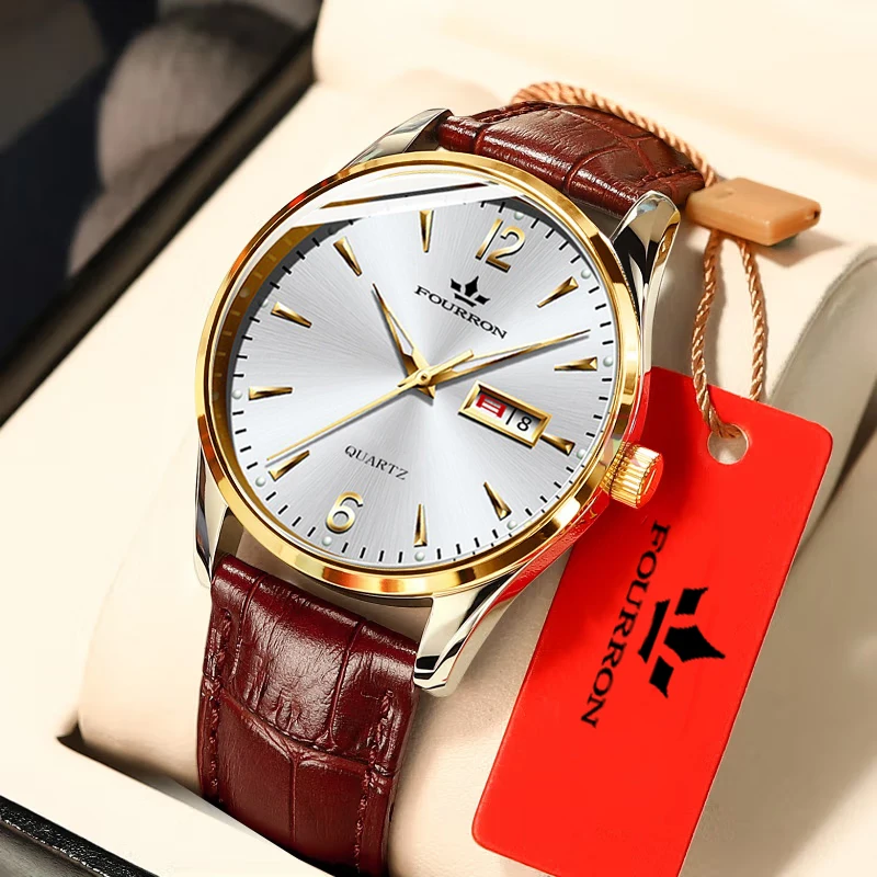 Часы наручные мужские кварцевые с кожаным ремешком водонепроницаемые |