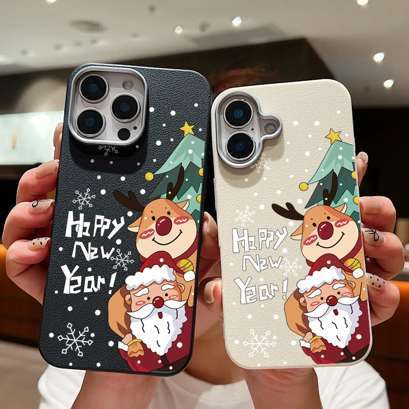 Рождественский чехол с изображением Санта-Клауса и лося-оленя для iPhone 16 Pro Max
