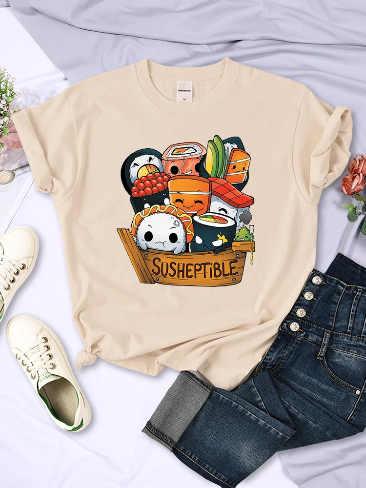 Женские футболки Kawaii с принтом вкусной еды и суши дышащая одежда модные стильные
