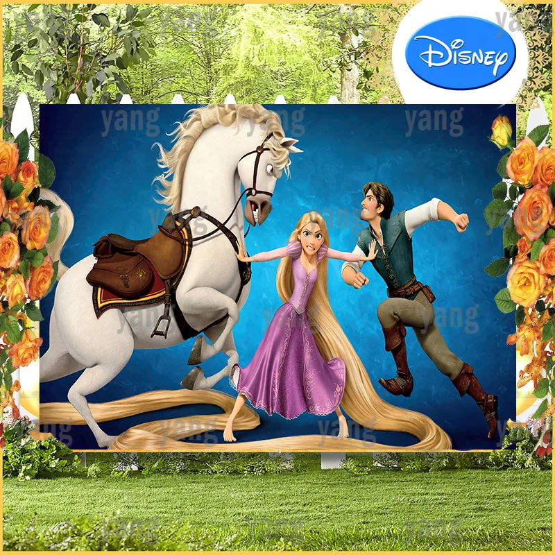 Disney Cute Newborn Princess Tangled Rapunzel Background Girl Birthday Party Decoration Banner The Angry Steed Backdrop Custom