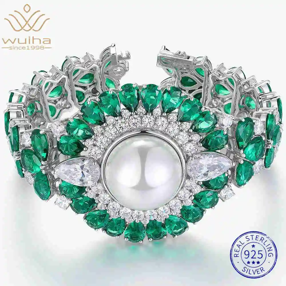 WUIHA Винтаж 100% стерлингового серебра 925 пробы лабораторный сапфир изумрудный