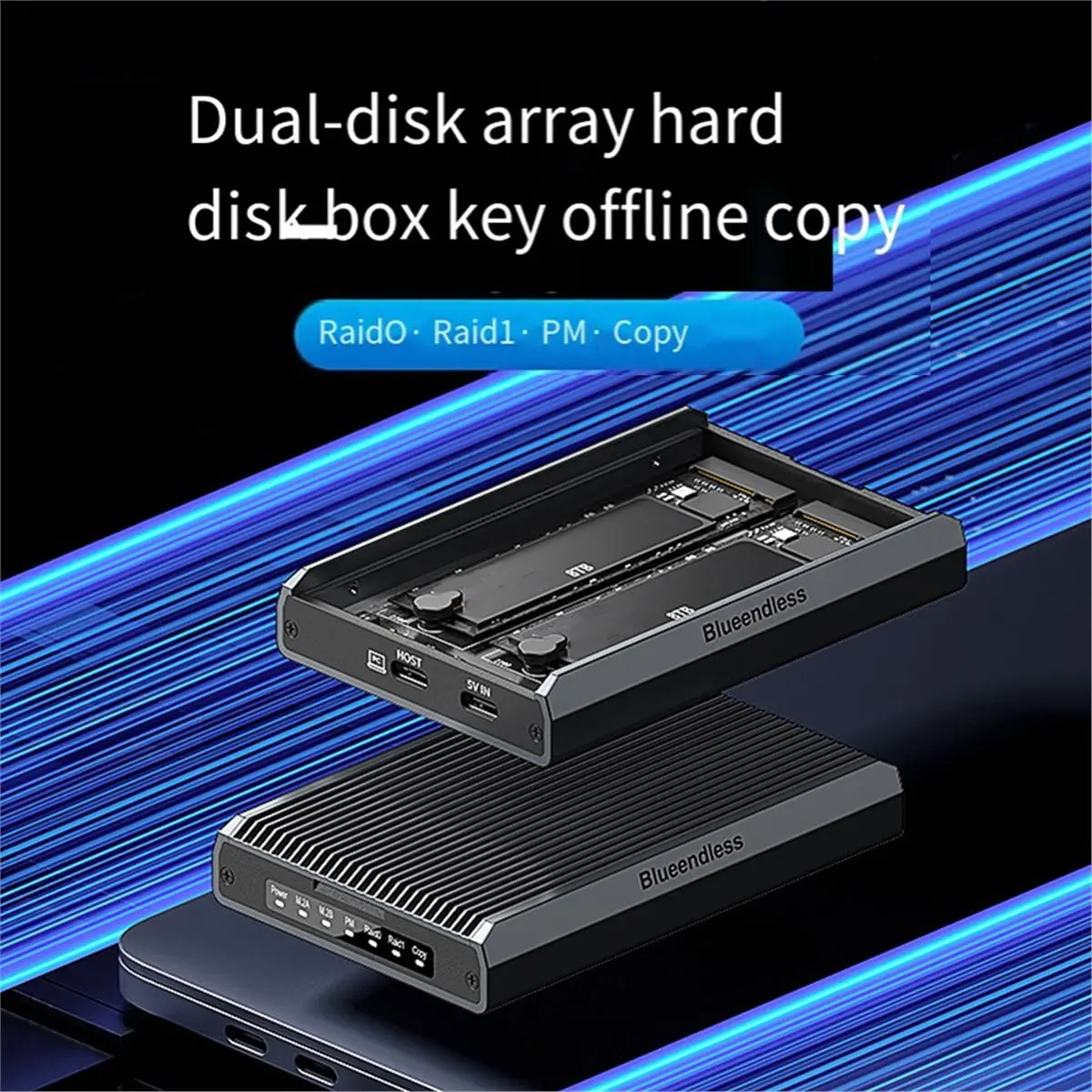 Фото Внешний RAID-кейс FUA@ Blueendless на 2 отсека для M.2 SATA/NVMe SSD, до 16 ТБ №5