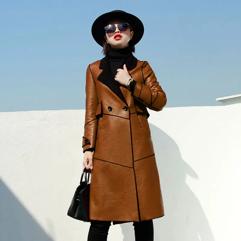 New Sheepskin Coat Famale Clothing Casual Long Slim 2022 Winter Fashion Lamb Wool Liner Genuine Leather Jacket Women Overcoat