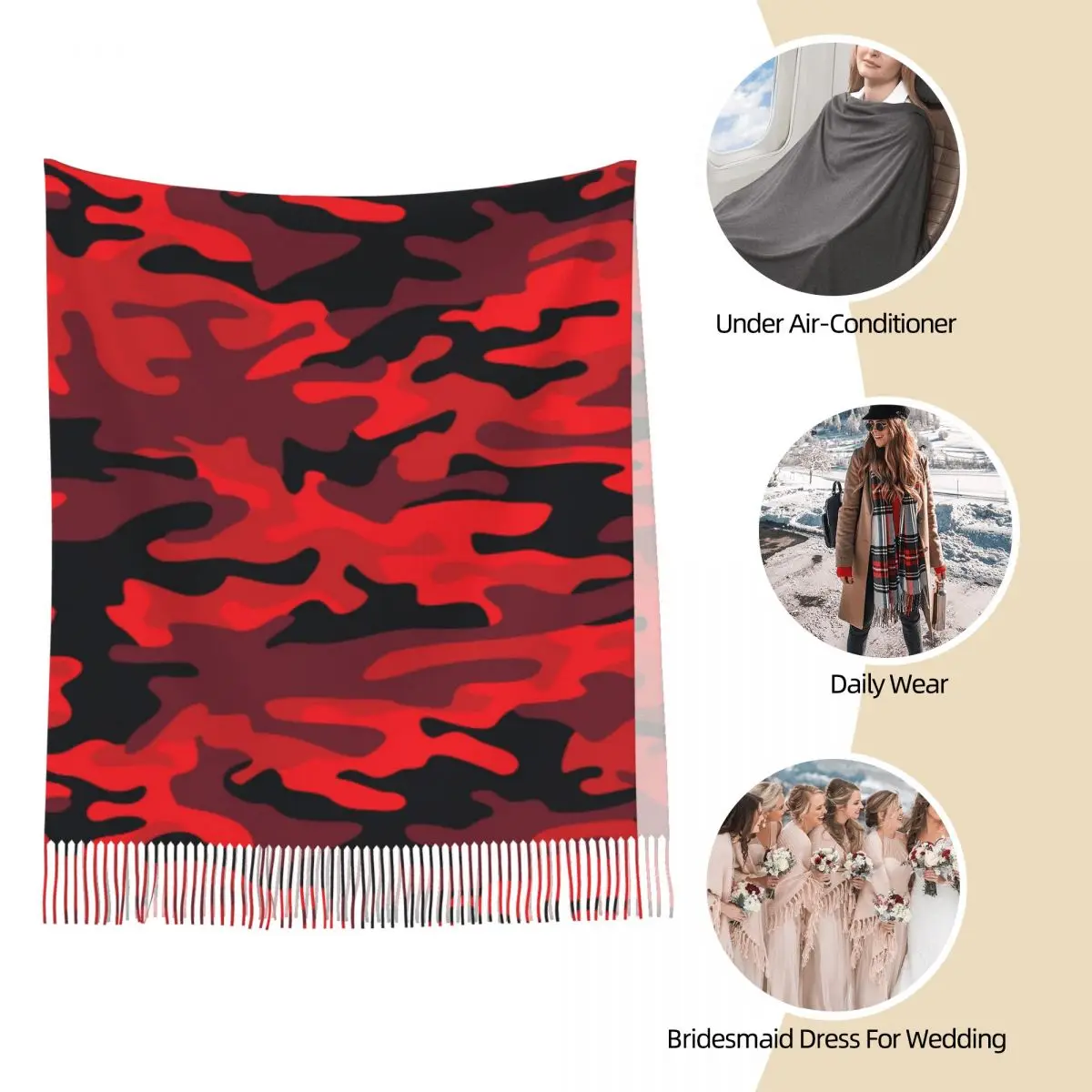 Красная камуфляжная шаль женские теплые большие длинные шарфы камуфляжный