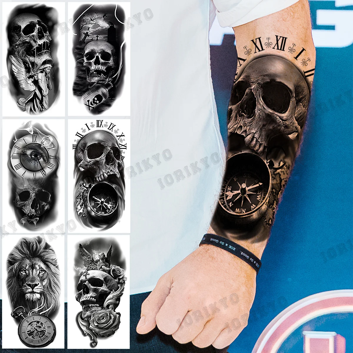 

Временные татуировки 3D для мужчин, искусственная Татуировка со скелетом льва для взрослых, наклейка для боди-арта, украшение для тела