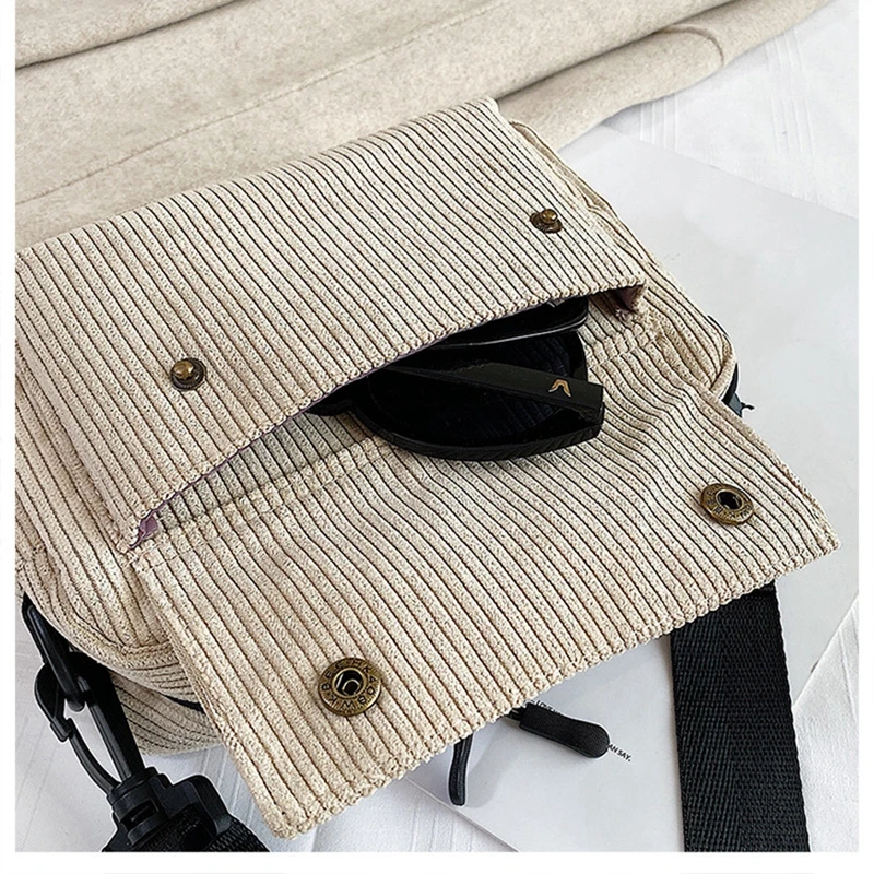 Popular Retro Corduroy Crossbody Bag Sling Shoulder Bags Girls Phone Purse Casual Zip Tote Small Square Bag for Ladies