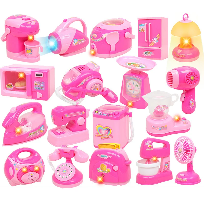 Mini Simulation Kitchen Toys Light-up & Sound Pink Household Appliances Toy fPretend House Play For Kids Children Baby Girl