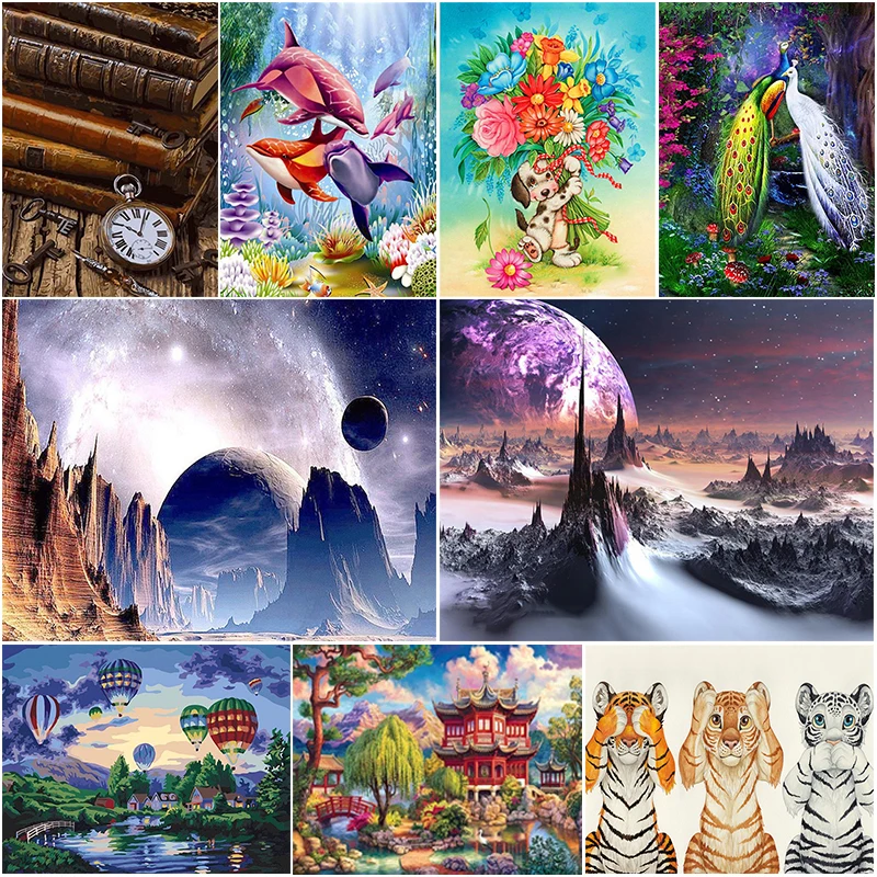 

5D DIY Landscape Diamond Painting Moon Peacock Tiger Dolphin Flower Diamond Embroidery Mosaic Rhinestone Pictures Home Decor