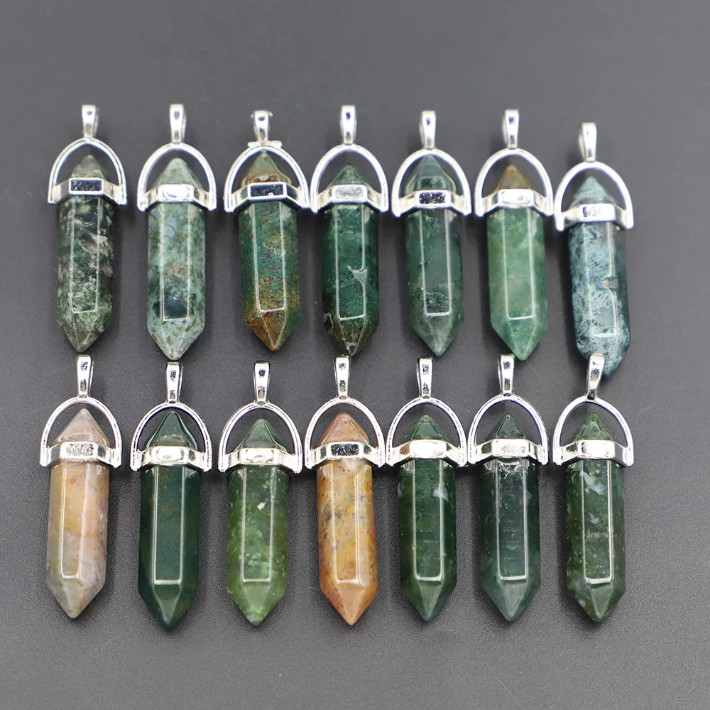 Featured Natural Gem Stone Indian Agate Pillar Point Pendants Charms Hexagonal Pendulum Reiki Charm DIY Jewelry Making Necklaces