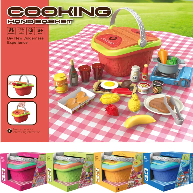 

Children's Simulated Kitchen Toys Tableware Food Desserts Barbecue Pizza Sets Family Picnics Hand Baskets Toy For Girl Toys Gift