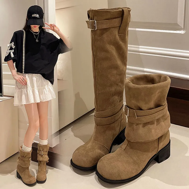 Зимние сапоги женские пикантные туфли на высоком каблуке 2024 осенняя обувь выше