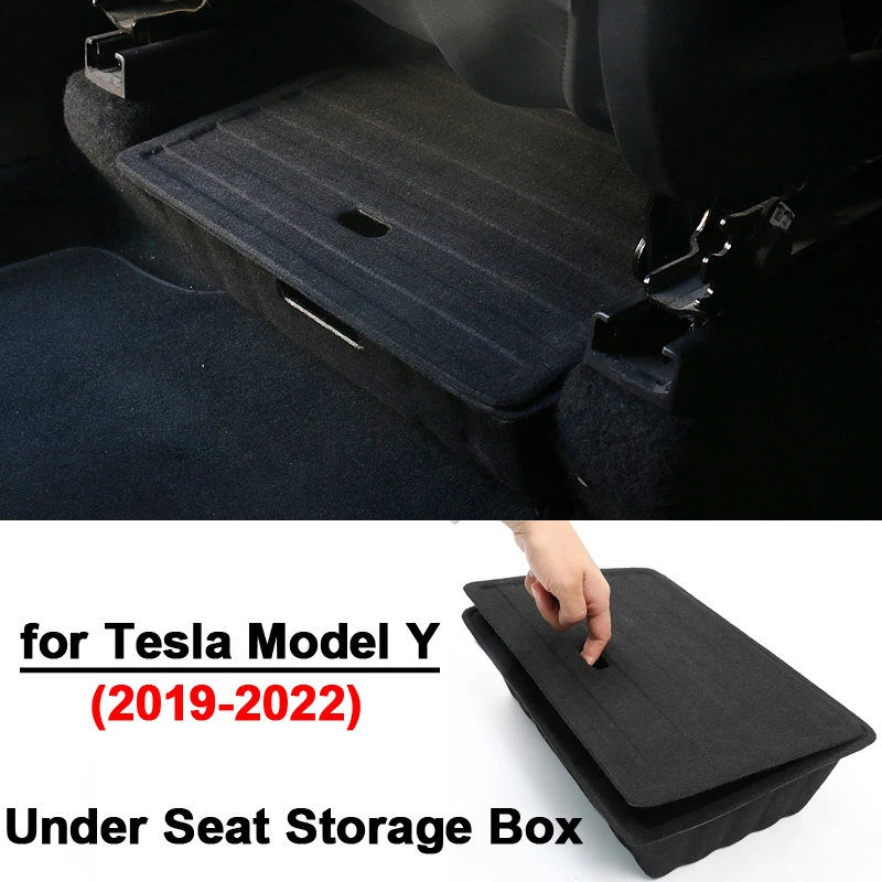 

Upgraded Car Main Driver Under Seat Storage Box For Tesla Model Y 2022 Interior Accessories Flocking Organizer Box with Cover
