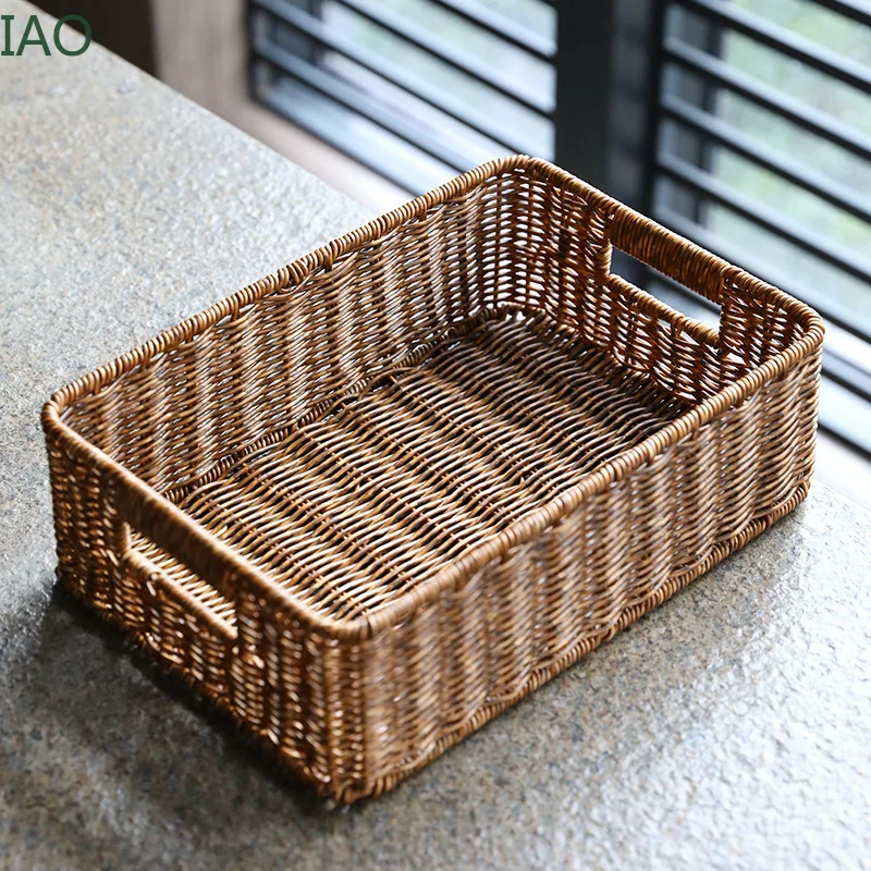 

Handwoven Rattan Like Storage Basket Wicker Tray Picnic Basket Bread Food Plate Fruit Sundries Box Kitchen storage organizer