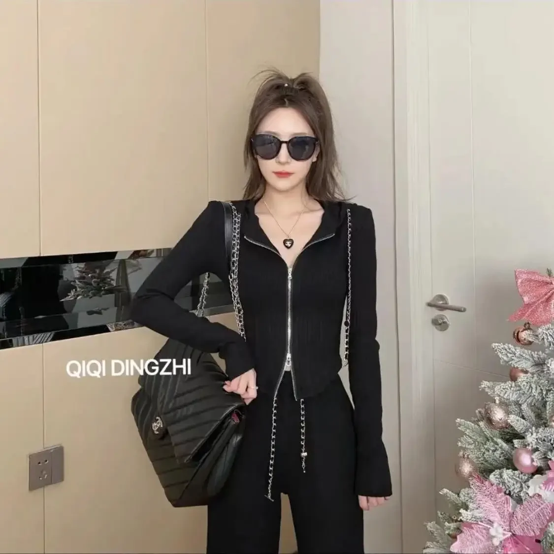 Повседневный модный утягивающий брюки-клеш костюм из двух предметов легкая