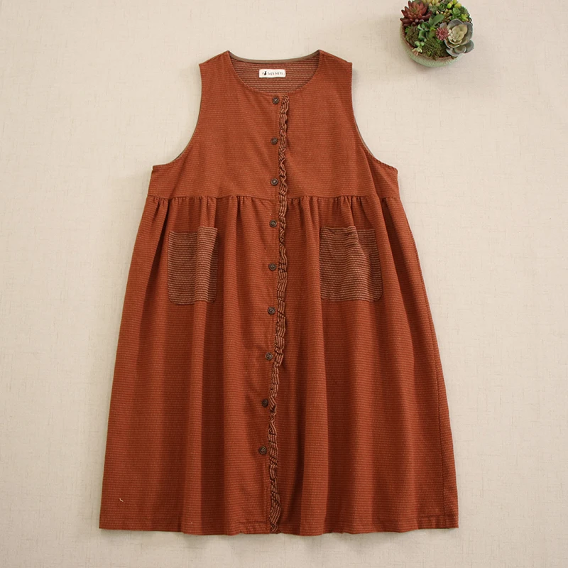 Женское винтажное платье-майка в клетку с круглым вырезом