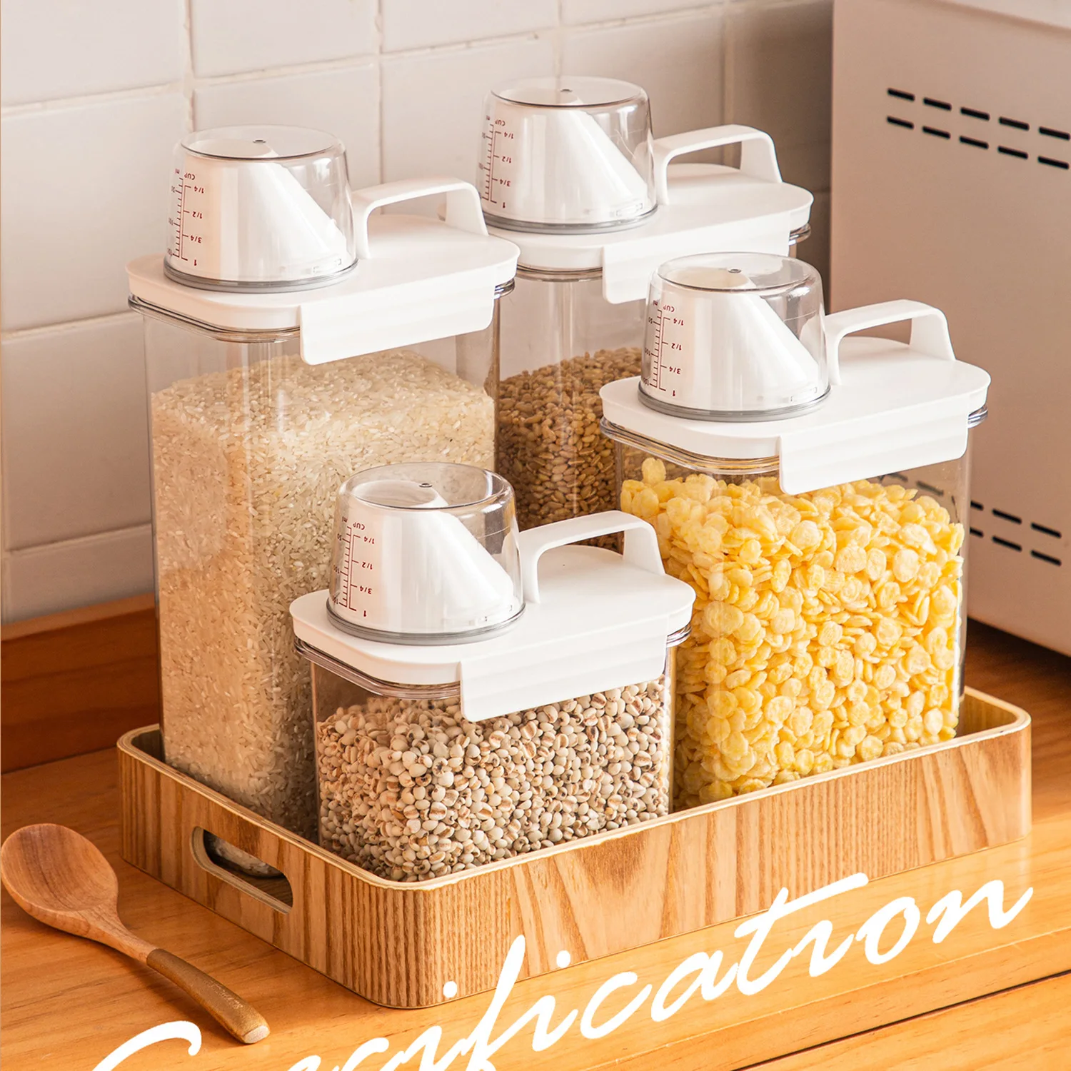 

Home Sense Sealed Jar with Measuring Cup Moistureproof Airtight Cereal Storage Container Kitchen Countertop Organizer