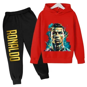 Ronaldo printed children's hoodie set autumn and winter fleece hooded pants two-piece sports casual children's clothing 4
