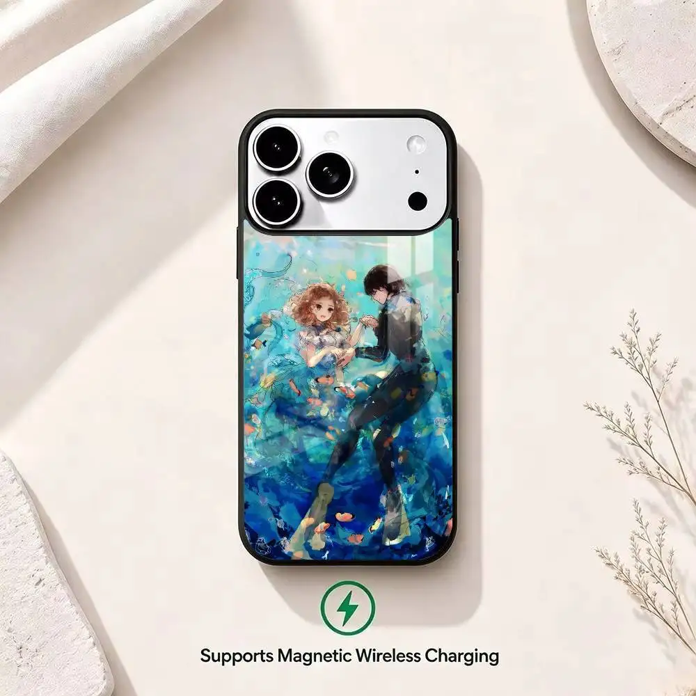 Фото Аниме-чехол для телефона «Джей-Джози, тигр и рыба» для iPhone 13, 14, 15, 11, 12, 16, 17 Pro Plus с магнитным креплением №2