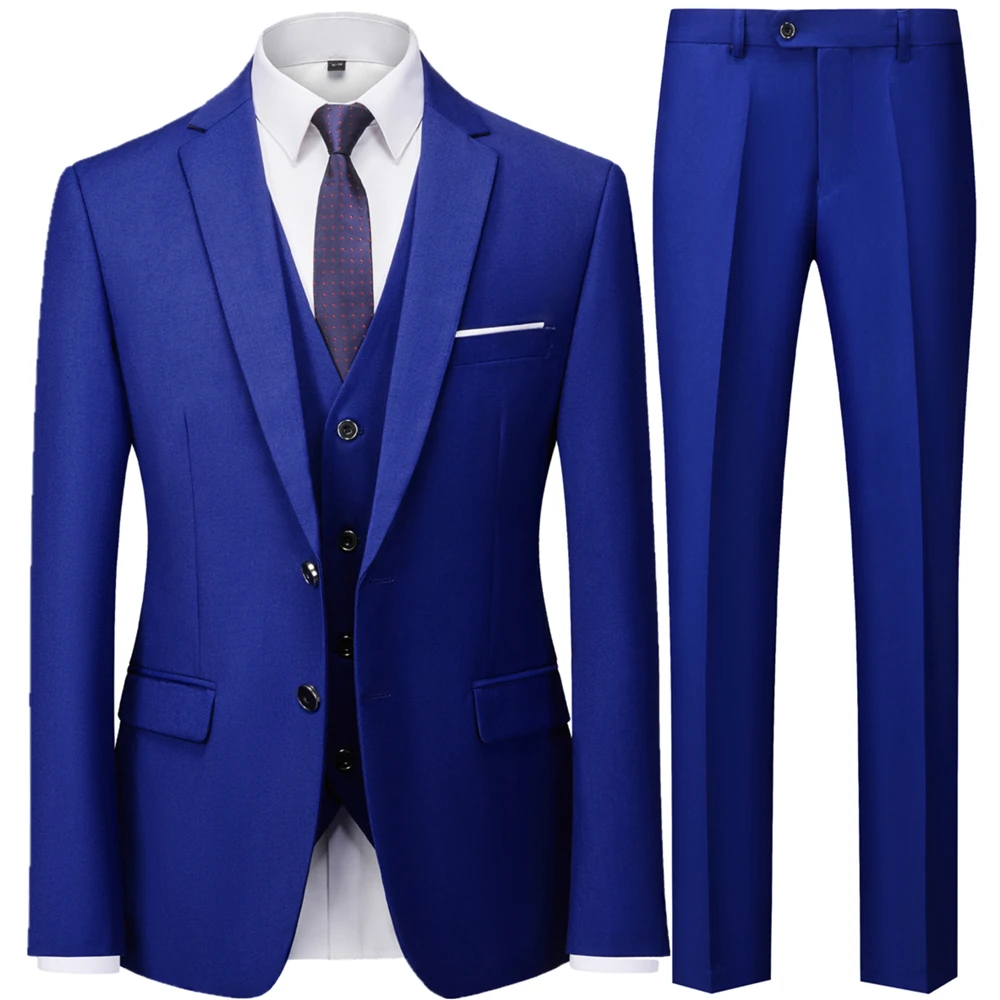 

2022 Fashion Men's Wedding Solid Color Casual Business Suit 3 Pieces Set / Male Two Button Blazers Trousers Pants Vest Waistcoat