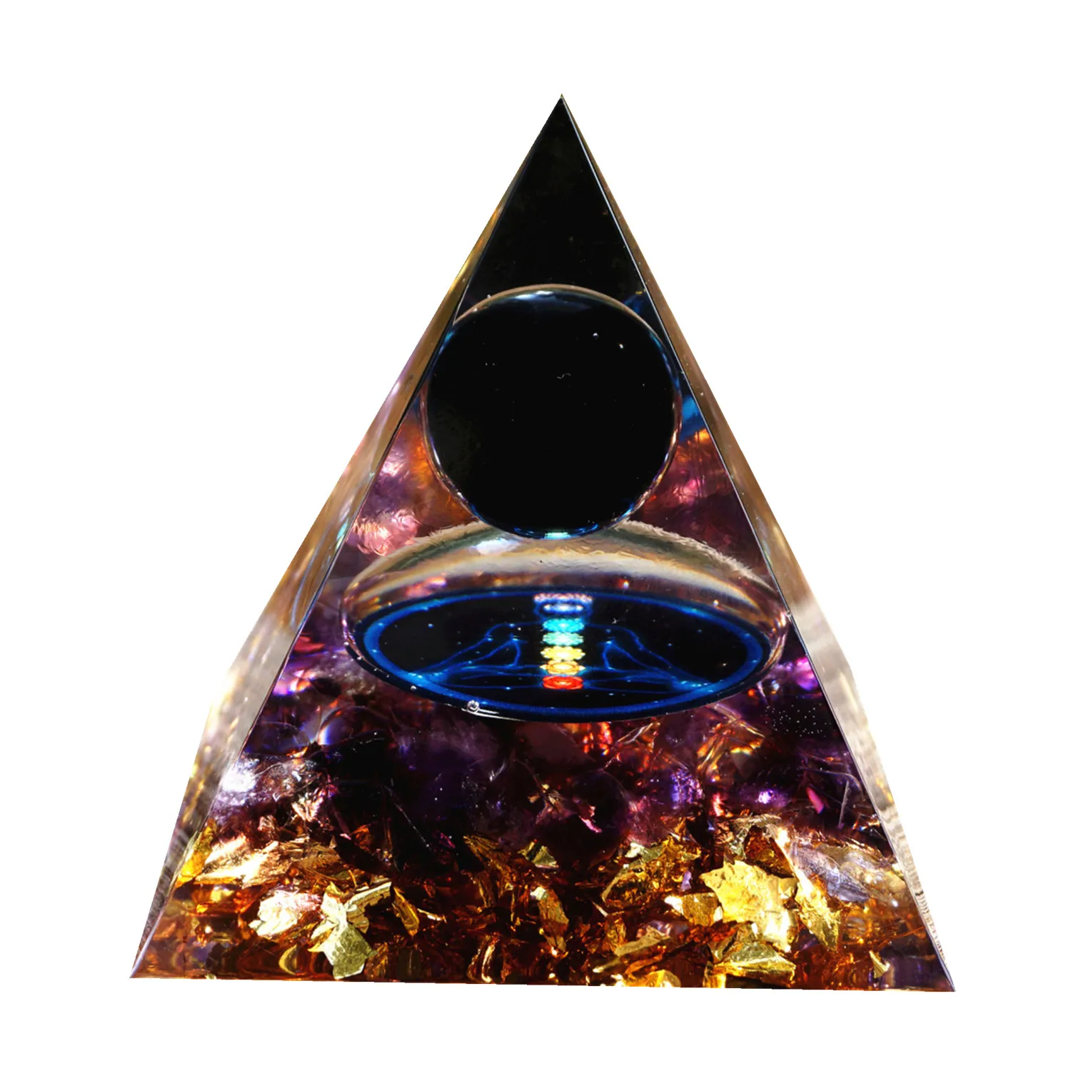 

Handmade Orgonite Pyramid 60mm Obsidian Crystal Sphere & Amethyst Natural Quartz Crystal Orgone Energy Healing Reiki Chakra