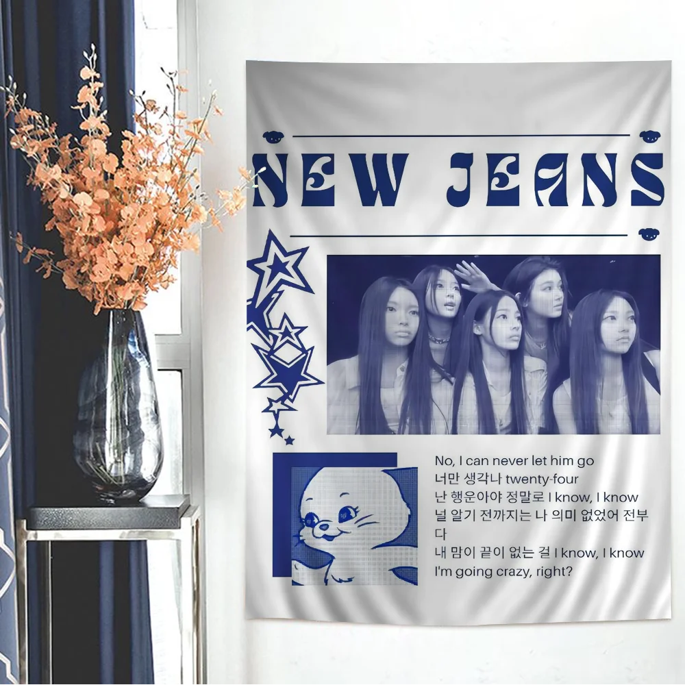 Kpop N-Newjeans Аниме Гобелен Хиппи Цветочные Настенные Ковры Декор Общежития Дешевые