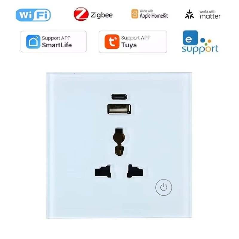 

Zigbee Homekit Matter WIFI Умная настенная розетка Tuya eWeLink USB Type C Универсальная вилка Сенсорный переключатель Пульт дистанционного управления Alexa Google Home Alice