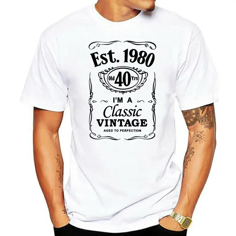 

2022 Cool Tee Shirt Men's 40th Birthday T-Shirt Est 1980 Vintage Man Fortieth 40 years Gift Summer T-shirt