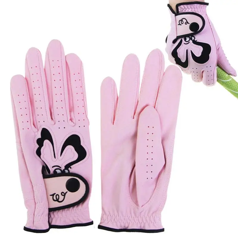 

Womens Golf Glove PU Leather Cartoon Womens Golf Glove Breathable Comfortable Sport Gloves Anti-Slip For Both Hands