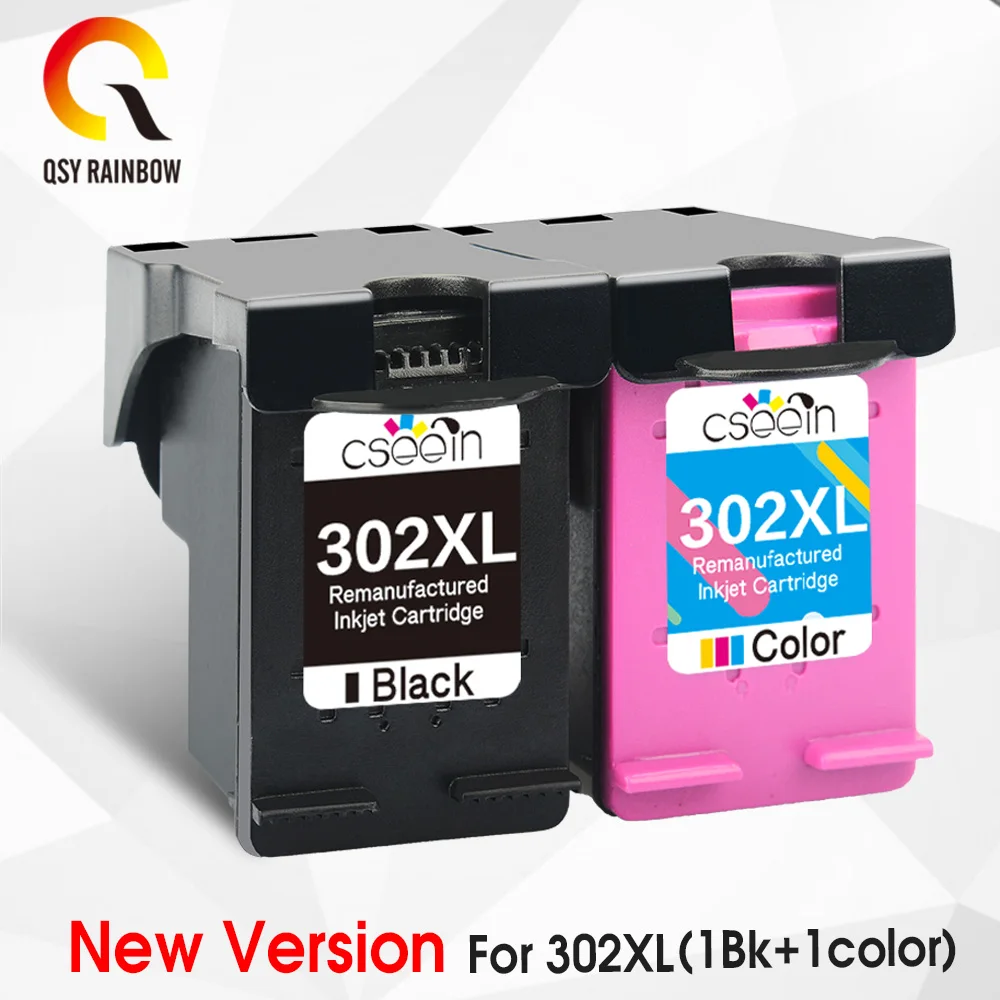 QSYRAINBOW-cartucho de tinta 302XL remanufacturado, para HP 302, HP302, Deskjet 1110, 3830, 3831,