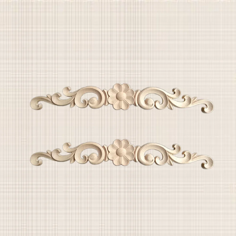 

2 Pcs Furniture Appliques Onlays Wood Decor Flower Unpainted Door Carved Corner