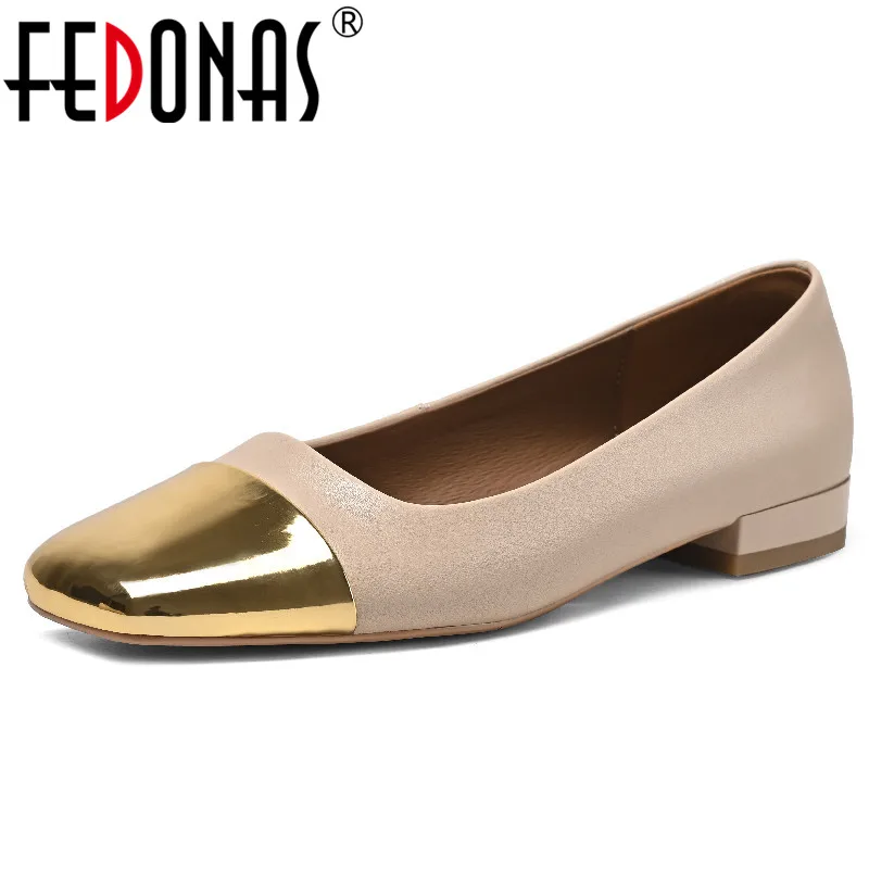 

FEDONAS Women Pumps Concise Fashion Mixed Colors Genuine Leather Square Toe Low Heels Shoes Woman Spring Summer Office Casual