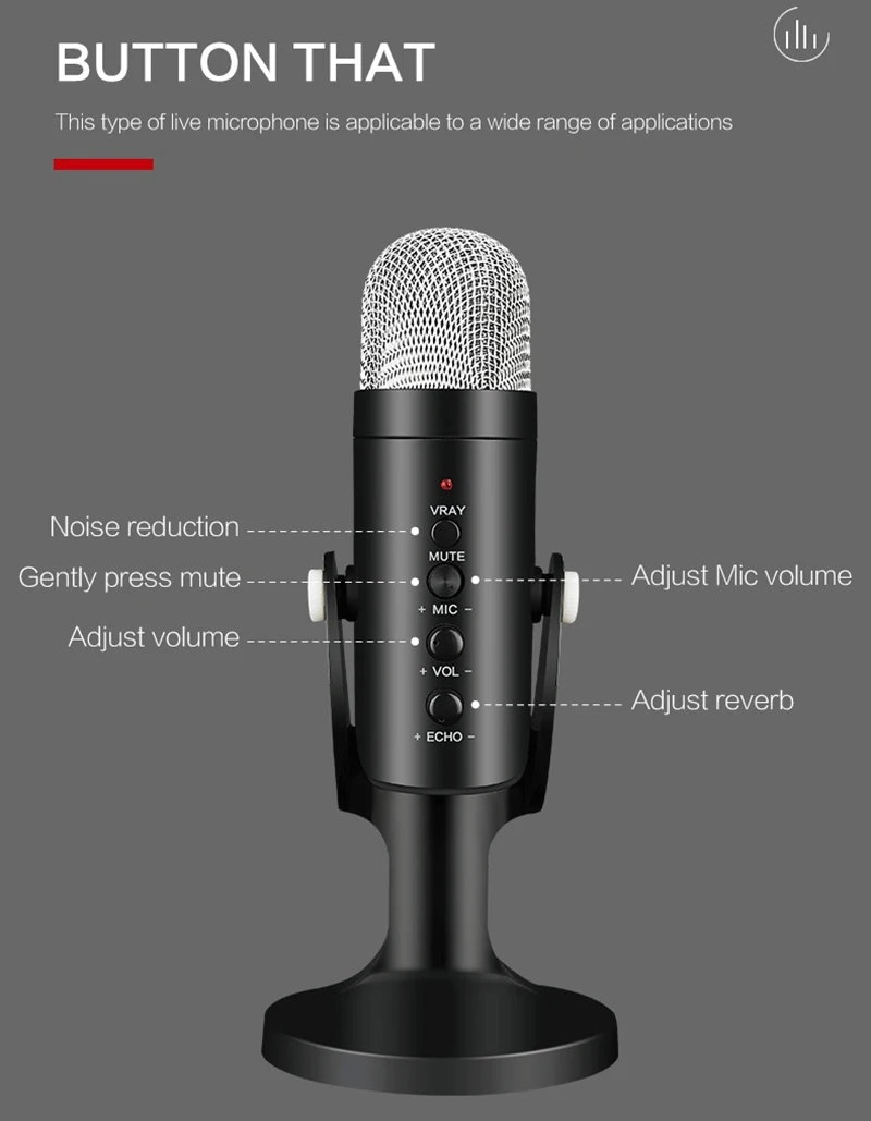 

MU-900 USB Condenser Microphone Stand Gaming Streaming Real-time Monitor Noise Reduction Mute Recording Mic Computer PC Hot