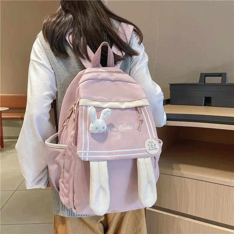 

Est Pink New Flap Pocket Kawaii Girls School Backpack Bag Teenager Pupil Book Cute Casual Bolsa Mochila Waterproof Nylon Bagpack