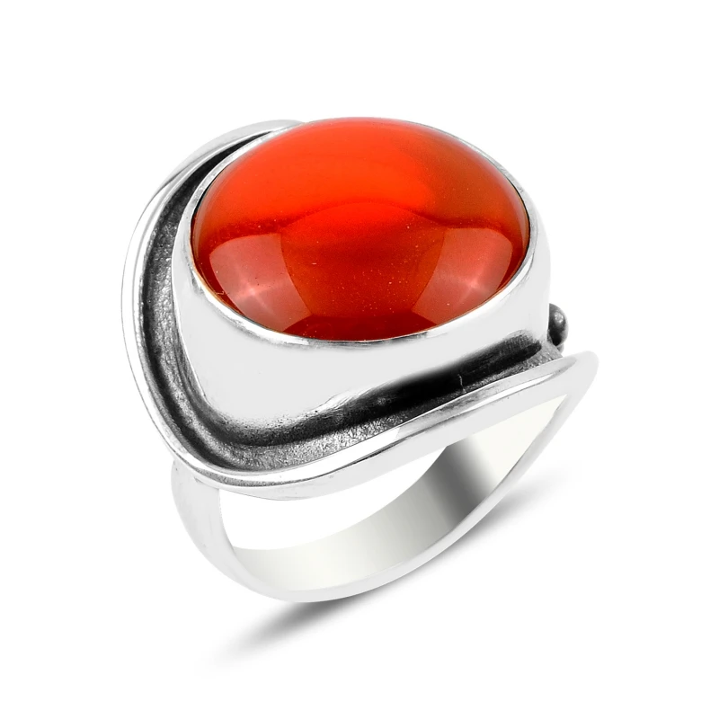 

Silver 925 Sterling Coral Stone Handwork Ring