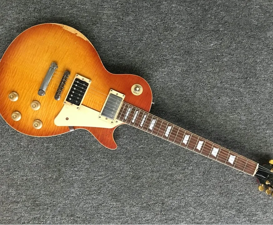 

In stock Relic LP Electric Guitar mahogany Body Maple Neck Aged Hardware Tea Burst Nitro Lacquer Finish Can be Customized