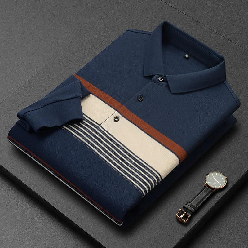 

quality High color stripe long sleeve polo shirt men's Lapel cotton T-shirt 2023 new autumn casual men's Korean Fashion Top