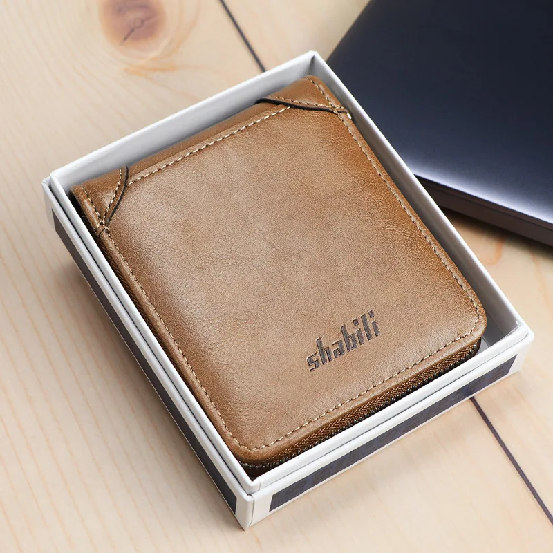 

Pop-Up Men's Short Wallet Classic Genuine Leather Purse with Compartment for Male and Female Credit Card Case Money Clip Bags