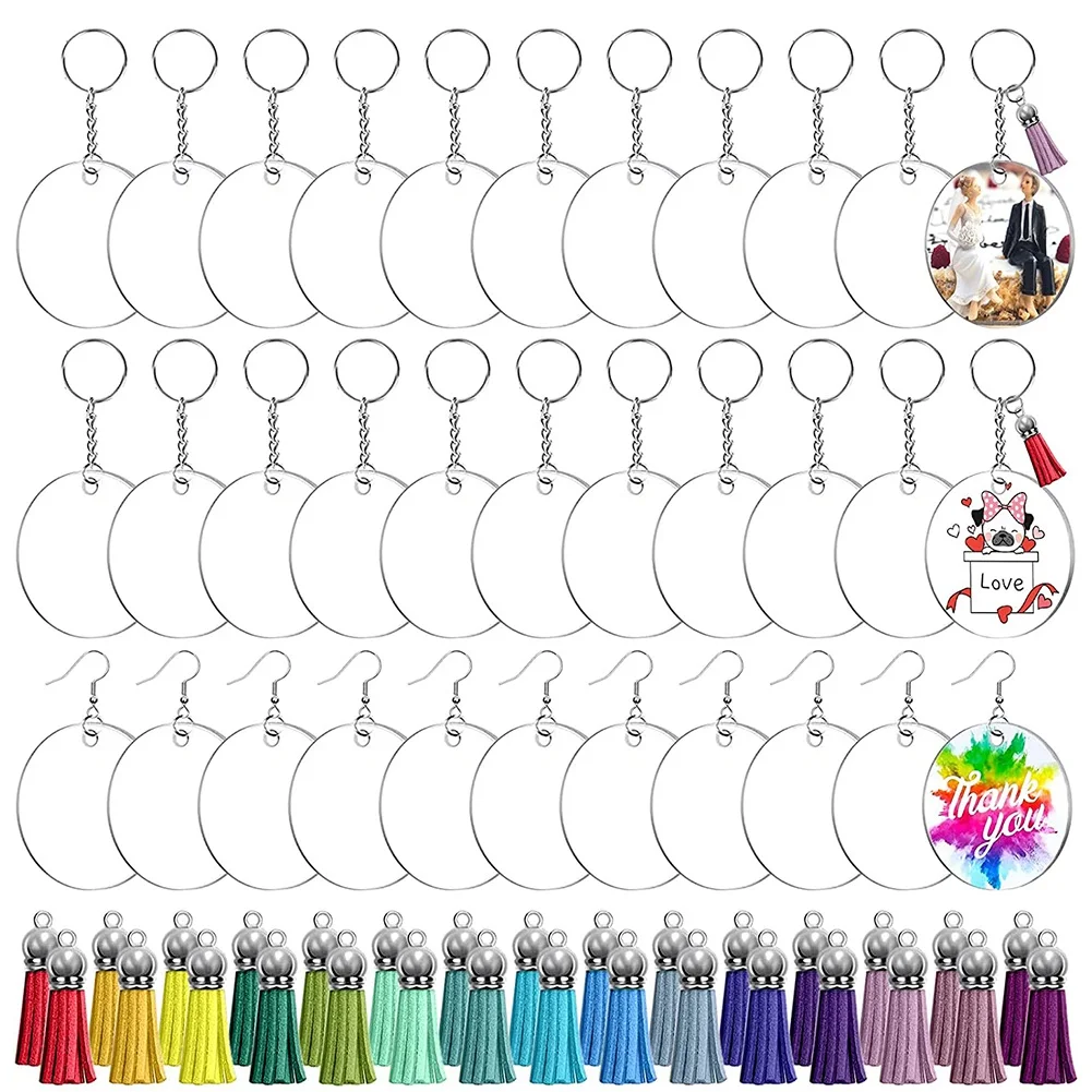 

30PCS 4 Inch Acrylic Keychain Blank Set,Clear Circle Acrylic Blank Bulk with Keychain Ring,for Vinyl DIY Keychain Craft