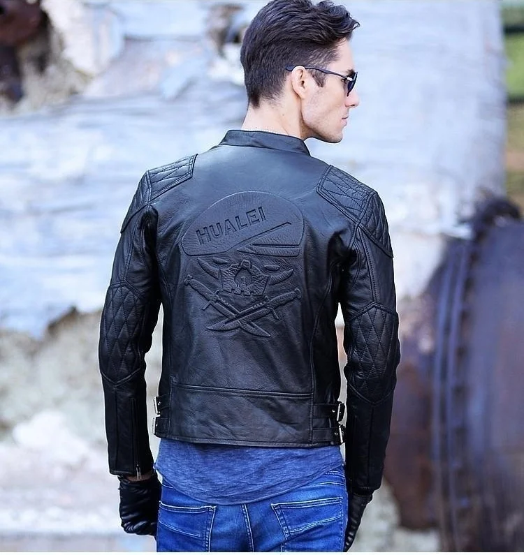 

skull C&C 3D Market.cowskin jackets,EMS men's genuine leather coat,motorcycle slim.biker.Brand cool New fashion clothing
