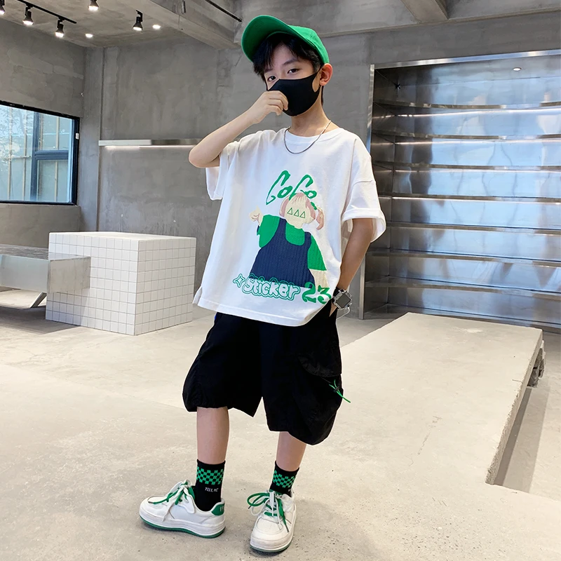 

Boys summer suit 2022 new thin children boys summer clothes handsome fashionable short sleeved shorts summer clothes T-shirt