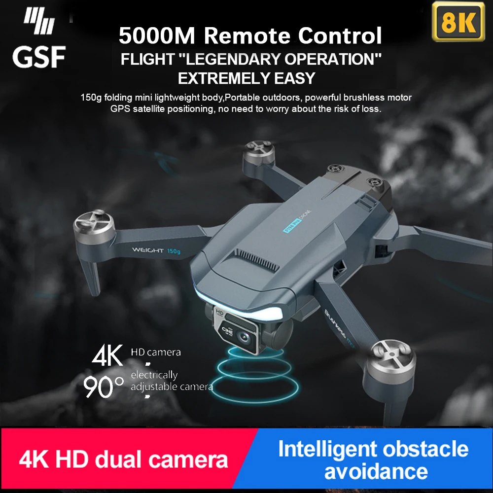 

GSF F194 8K Camera Drone Professional GPS Quadcopter 5KM Distance Smart Return Brushless Motor 5G Toy Gift Helicopter Only 150g