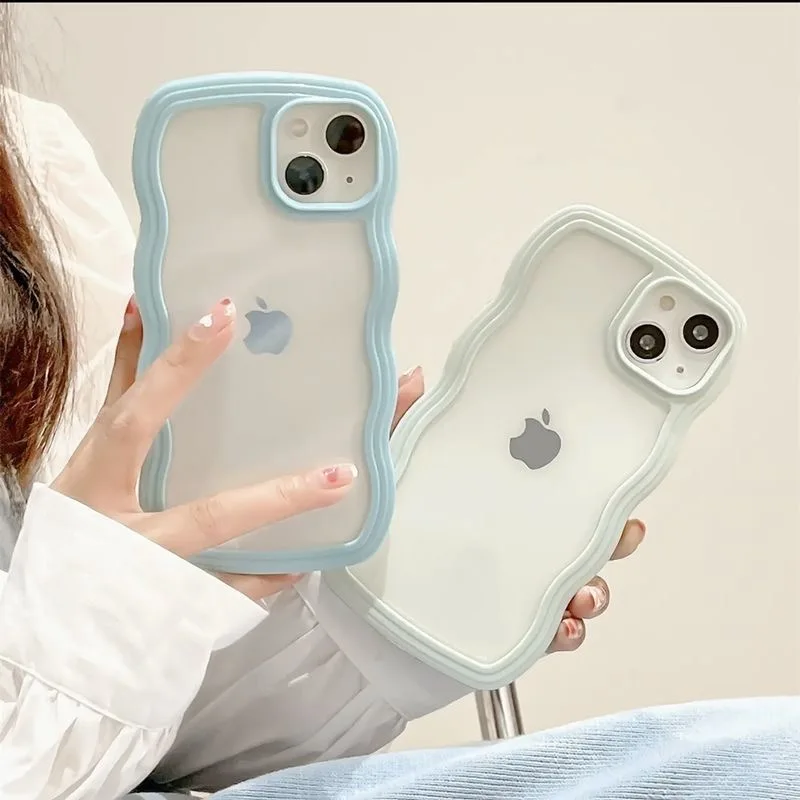

M3C Fashion Cute Shockproof TPU Cover For iPhone 13 12 11 Pro Max XS XR X 8 7 Plus SE 2020 Transparent wave Curly Case Bumper