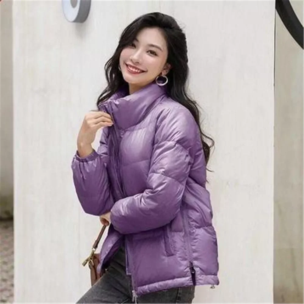 New2022 Coats Autumn Winter New Bright Face Down Cotton Padded Jacket Women Short Fashion Stand-Up Collar Short Coat Jackets