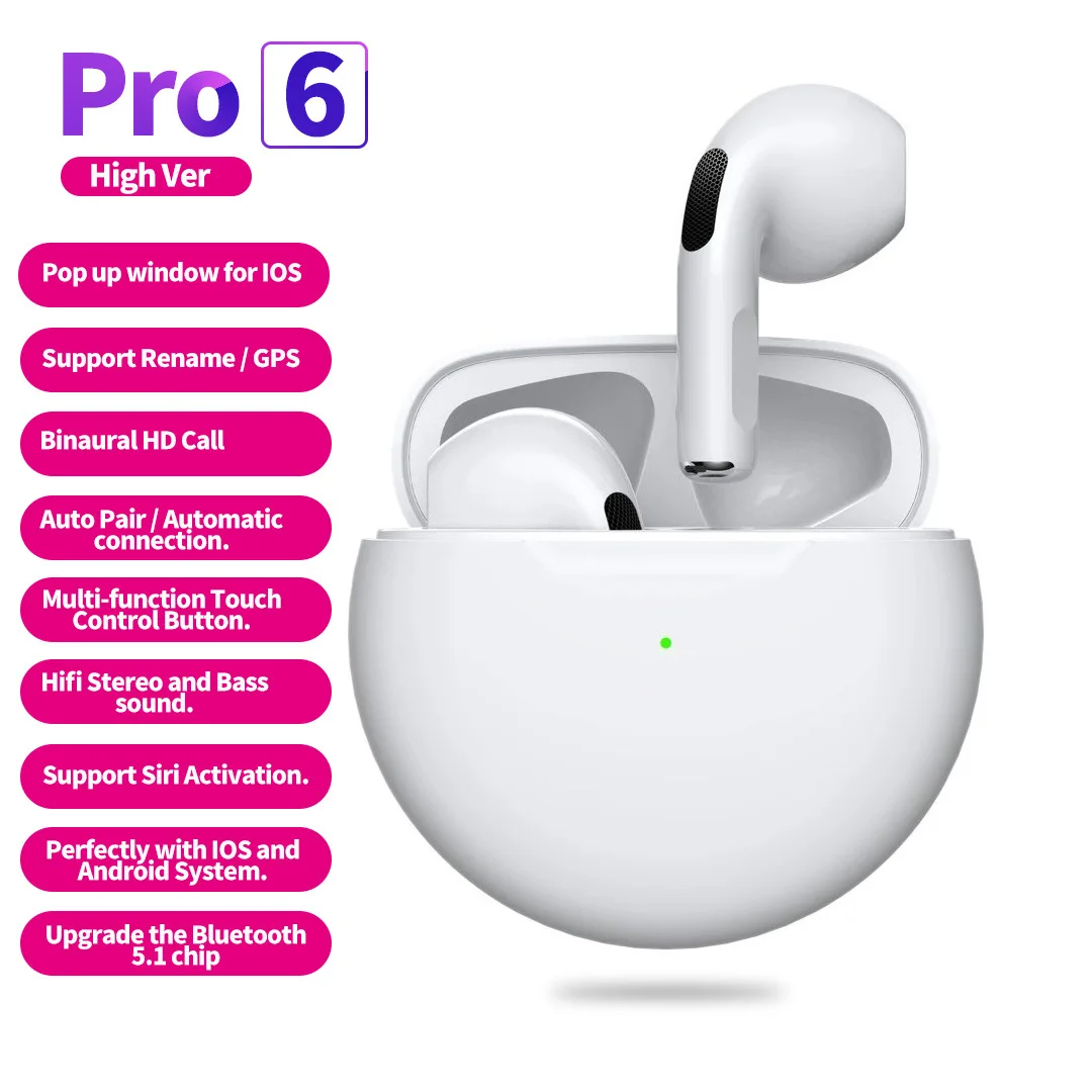 

New PRO6 Wireless Bluetooth Headset Stereo Binaural TWS in-Ear Macaron J6 6 Th Generation Bluetooth Headset earbuds ear aid