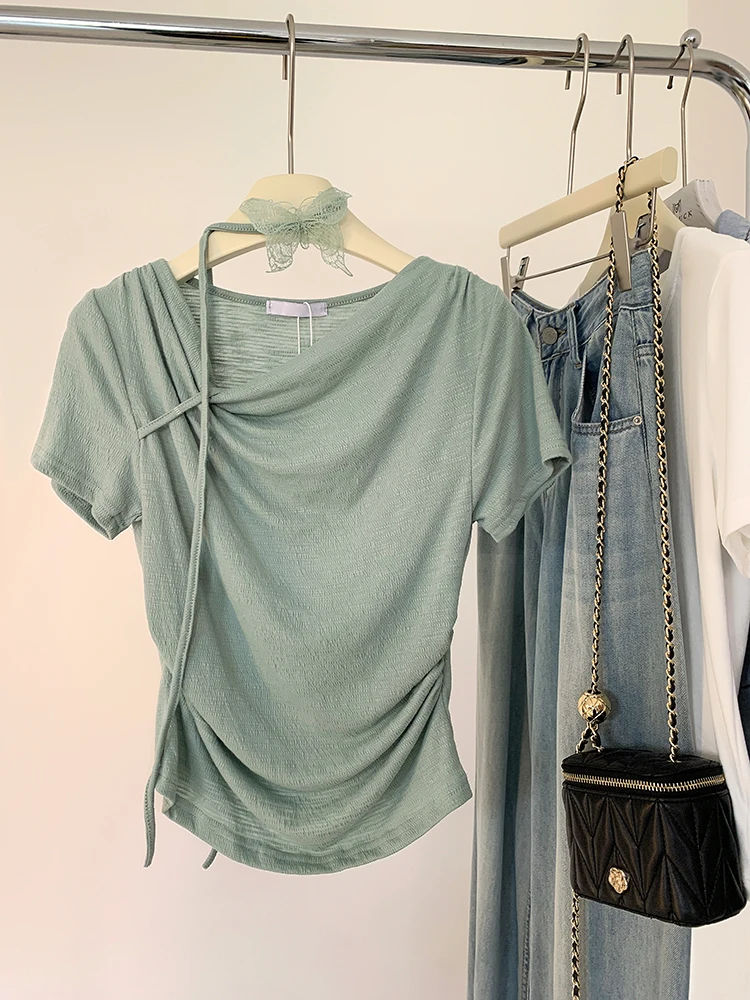 Французский sle Pure Desire милая и Пряная текстура футболка с коротким рукавом женская