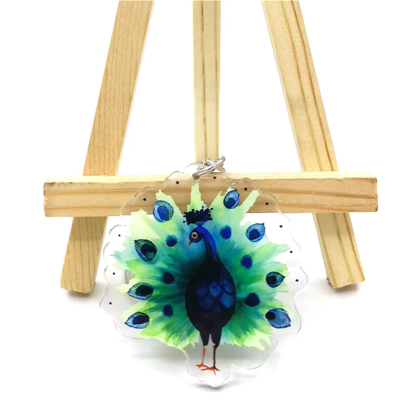 

Beautiful Elegant Peafowl Feather Men's and women's key chain accessories lovely bag pendant key ring acrylic cartoon friend