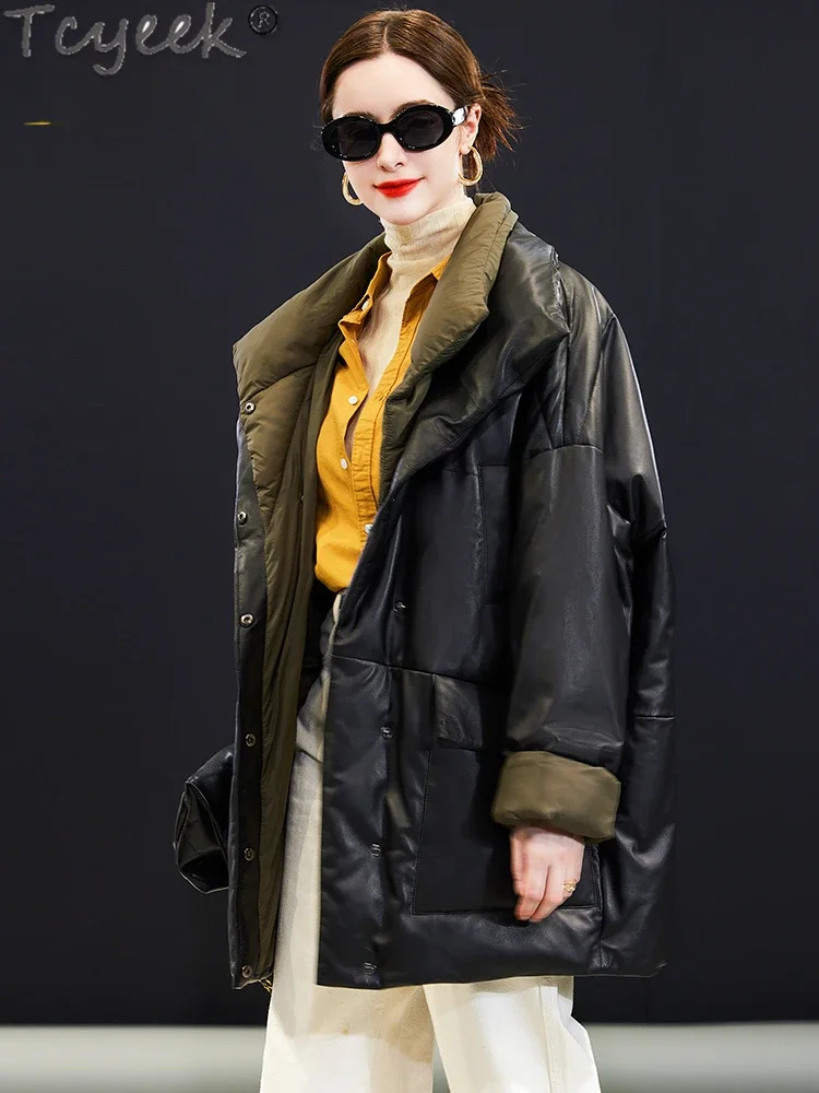 Tcyeek куртка из натуральной кожи женские дубленки овчины 2024 модное пальто на